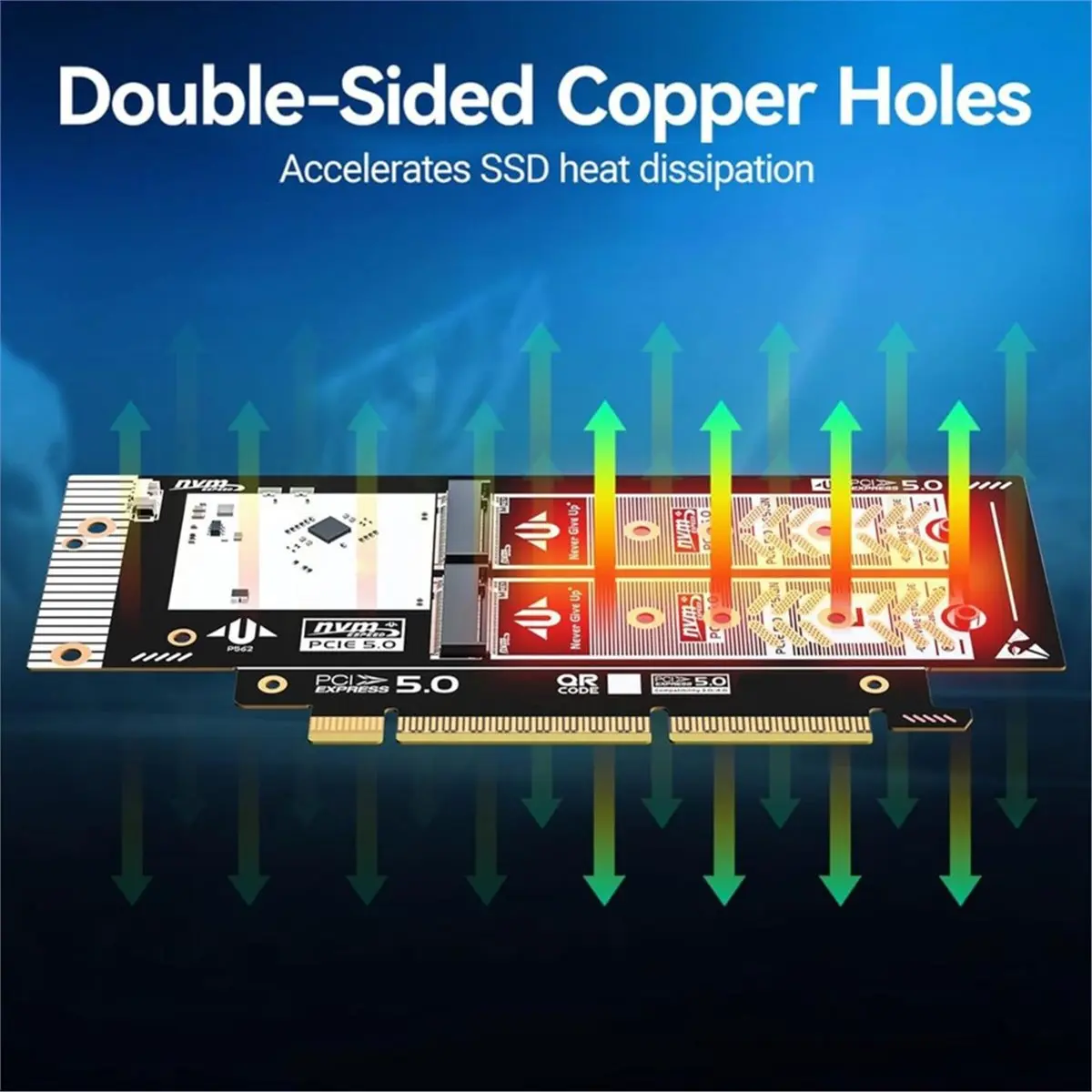 computer Dual NVMe PCIe 5.0 X16 Expansion Card 256Gbps Supports X8/X16 Slot for 2280/2260/2242/2230 NVME SSD Soft RAID Support