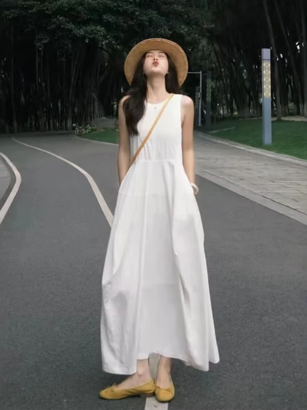 

Элегантное летнее платье-жилет без рукавов для женщин больших размеров, легкое, уникальное, с длинной юбкой, во французском стиле, А-силуэт, миди