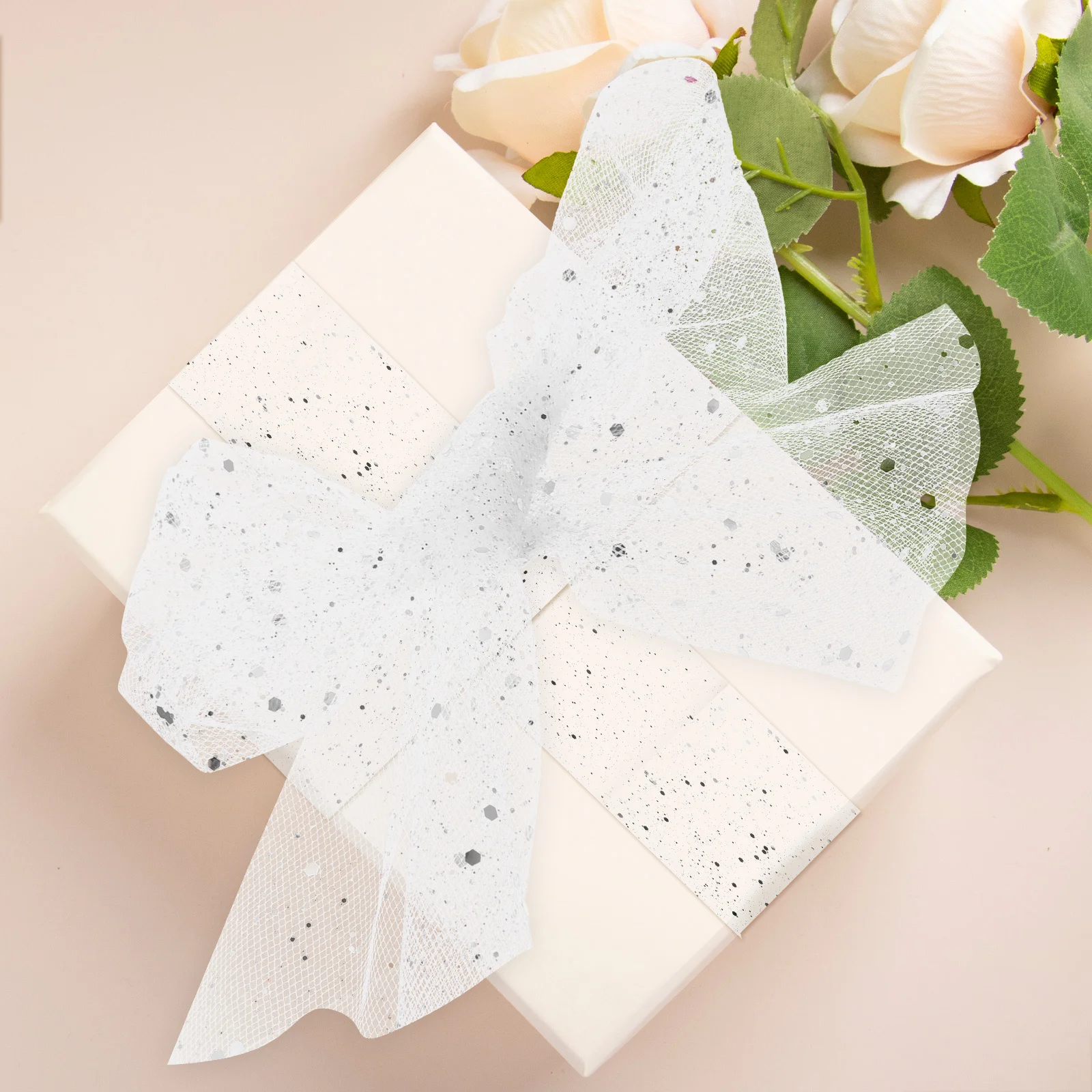 Cinta de tul decorativa con lentejuelas brillantes para envolver regalos de boda, manualidades DIY, ocasiones festivas, rollo de cinta de tul de 150M