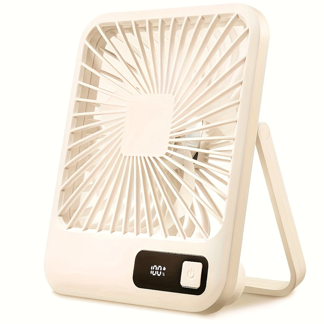 Desk Fan, Portable USB Rechargeable Fan, 180° Tilt Folding Personal Fan With Power Display, 5 Speeds Ultra Quiet Table Fan