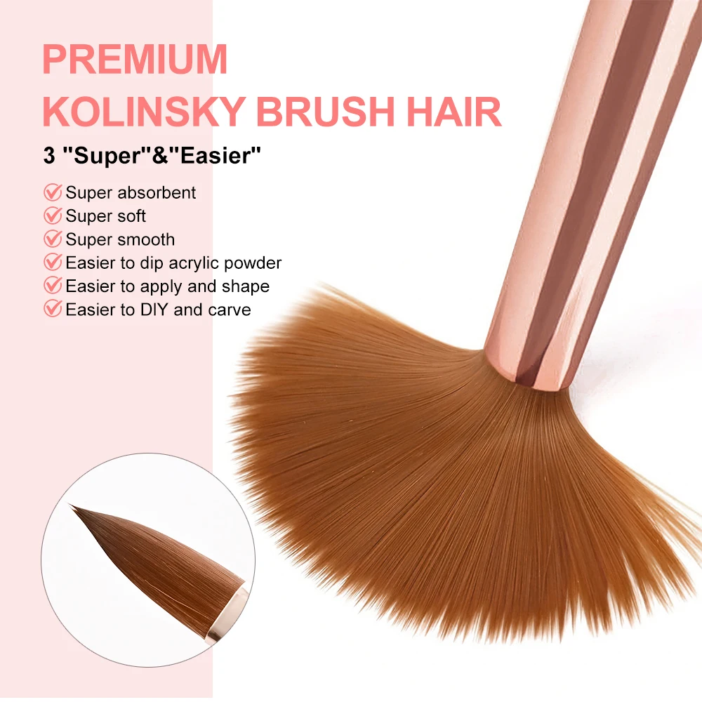 3Pcs/Set Acrylic Nail Art Brushes 8/10/14mm Pink Wooden Rod Crystal Pen For Acrylic Powder Extension&Carving Manicure Salon Tool