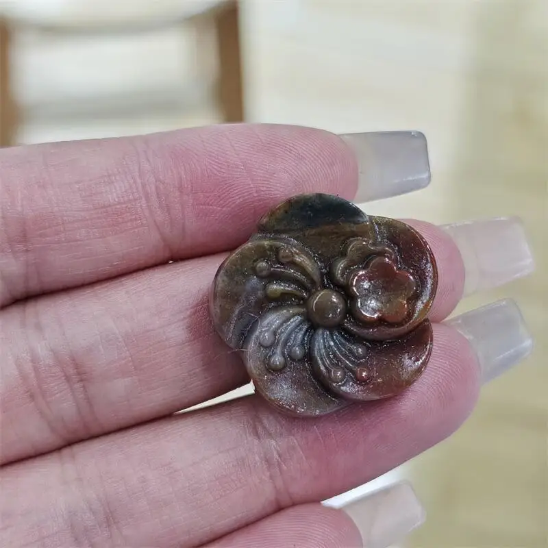 Natural Ocean Jasper Flower Carving Home Decoration Healing Energy Stone Children Birthday Gift 4pcs