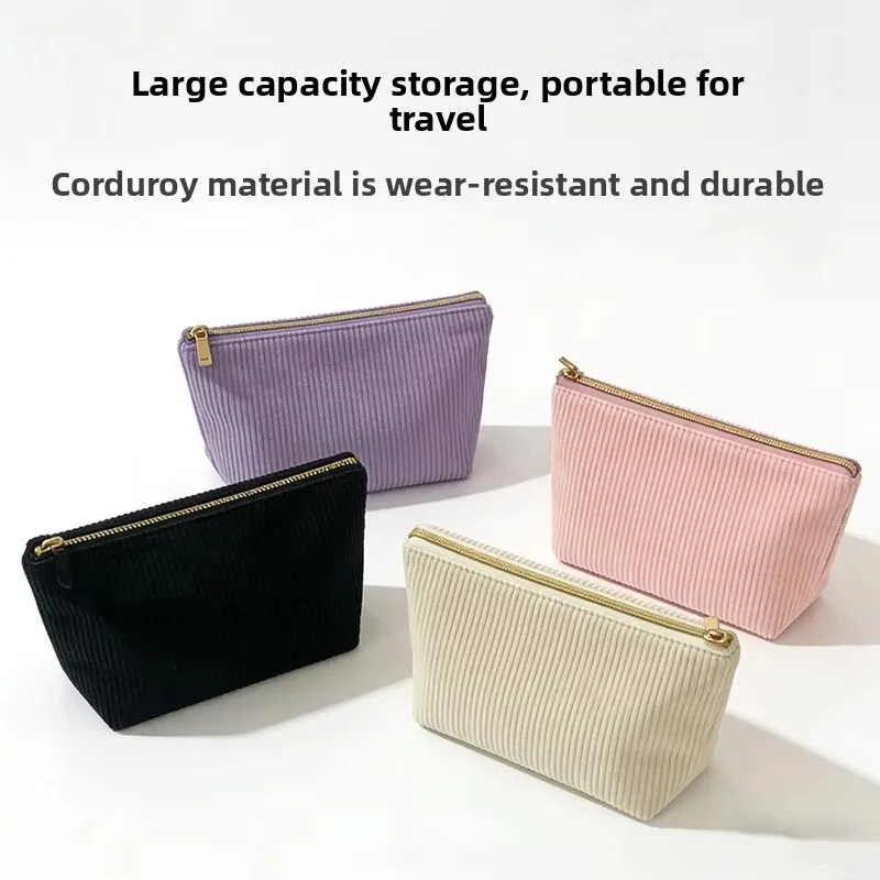 Multi Use Corduroy Makeup Storage Bag Large Capacity Portable Cosmetic Organizer for Travel Vacation