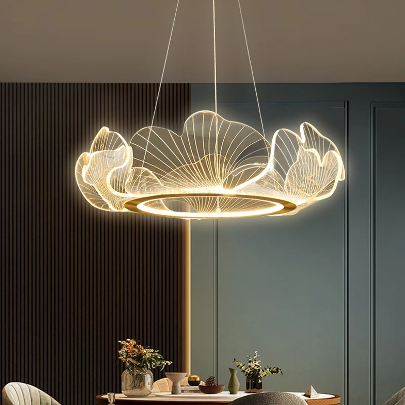 

Led Circular Lamp Living Room Pendant Lamp Modern Luxury Dining Room Lamps Nordic Lustre Bedroom Lotus Villa Lighting Chandelier