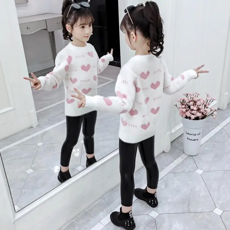 Kids Girls Sweaters Letter Autumn Winter Baby Girl Solid Cotton Sweater Fashion Children Knitted Sweaters Girl 8 10 11 12 Years