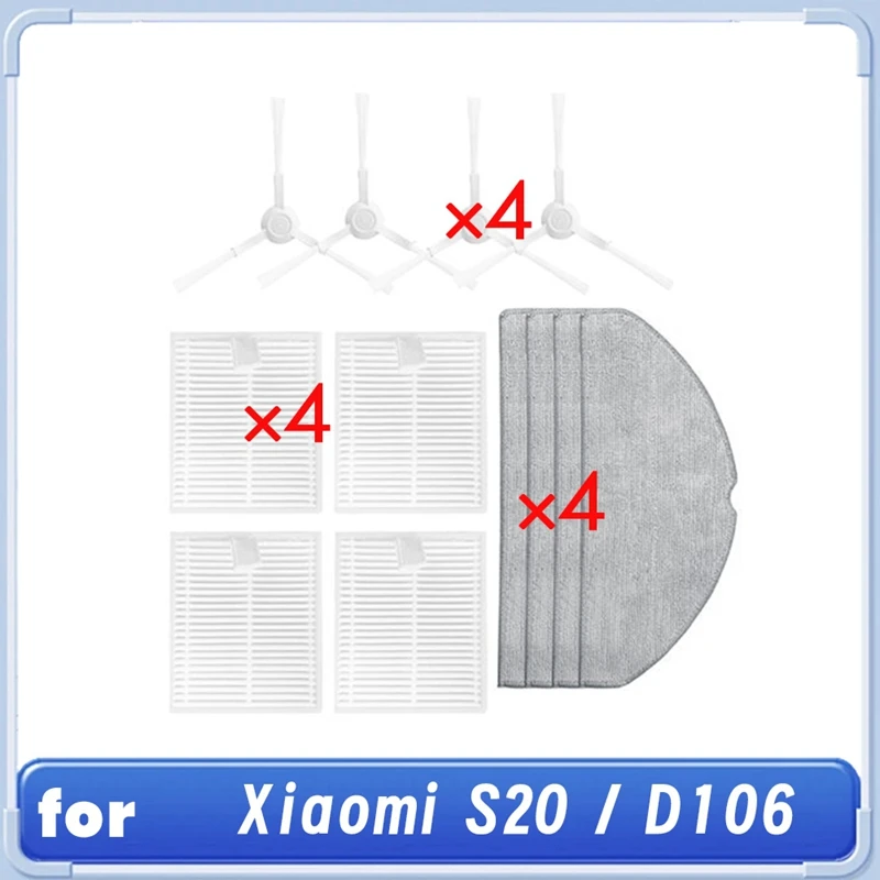 

AA81-12 Pcs For Xiaomi S20 / D106 Robot Vacuum Cleaner Cleaning Kit Sweeper Accessories Main Side Brush Rag Filter