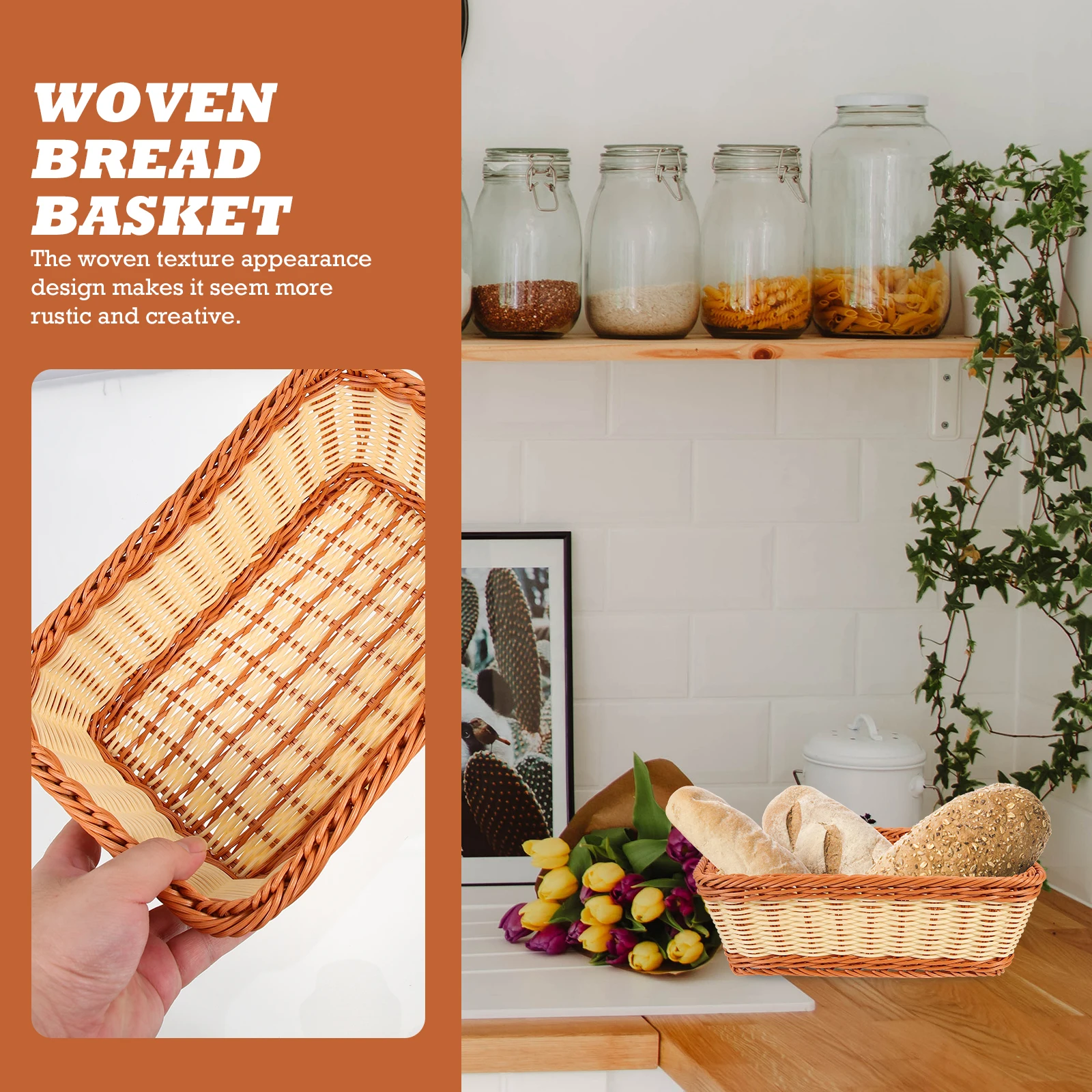 

Plastic Woven Baskets Bread Basket Home Storage Imitation Rattan Fruit Food Household Kitchen Creative Delicate Practical