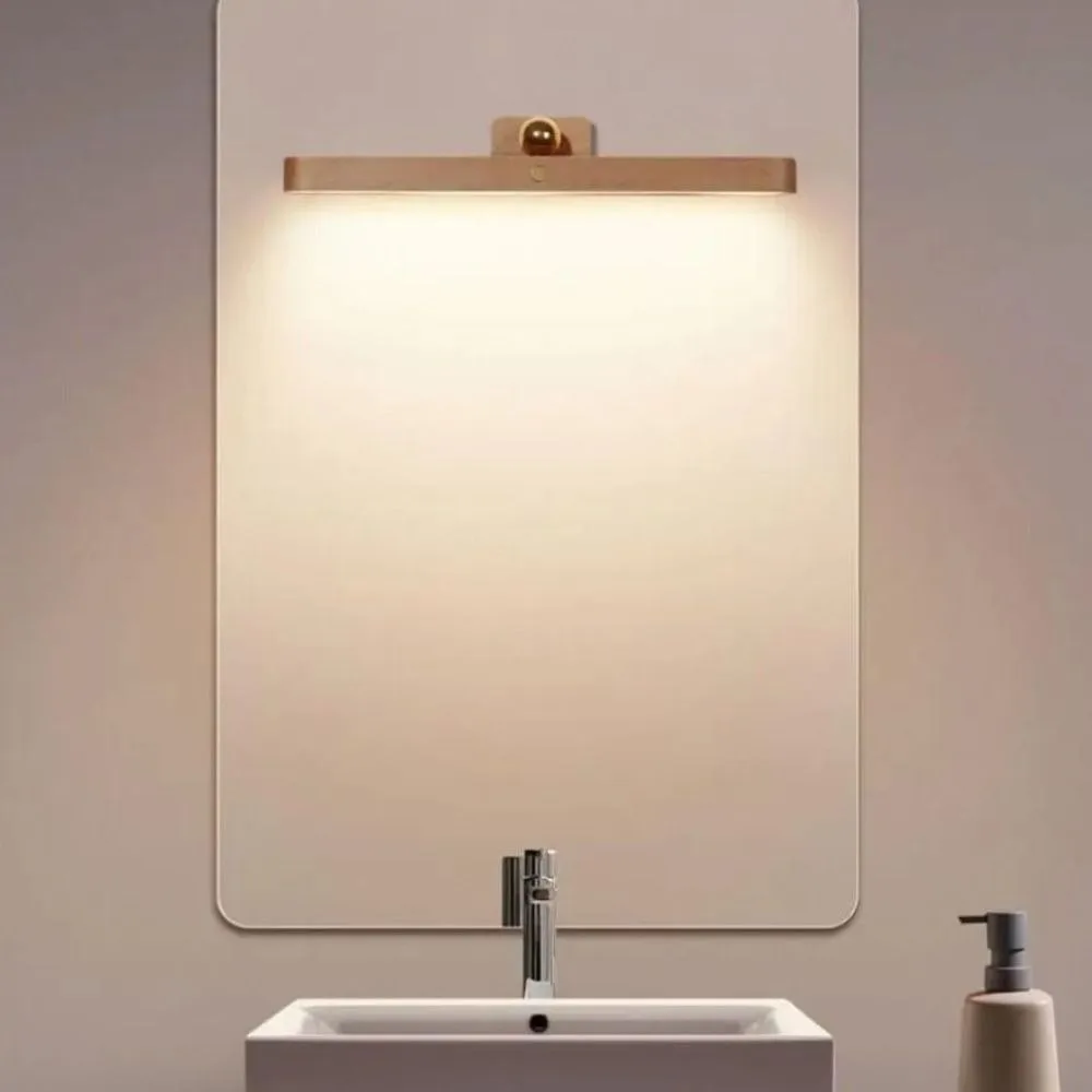 360°Rotatable LED Wood Night Light Touch Switch Adjustable Brightness Mirror Fill Light USB Charge Removable Magnetic Wall Lamp