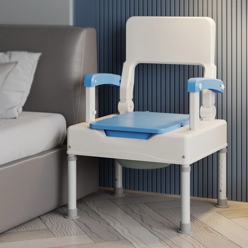 Adjustable Height Commode Chair with Backrest Armrest Non-Slip Widened Seat Mobile Bedside Toilet for Elderly Pregnant Women
