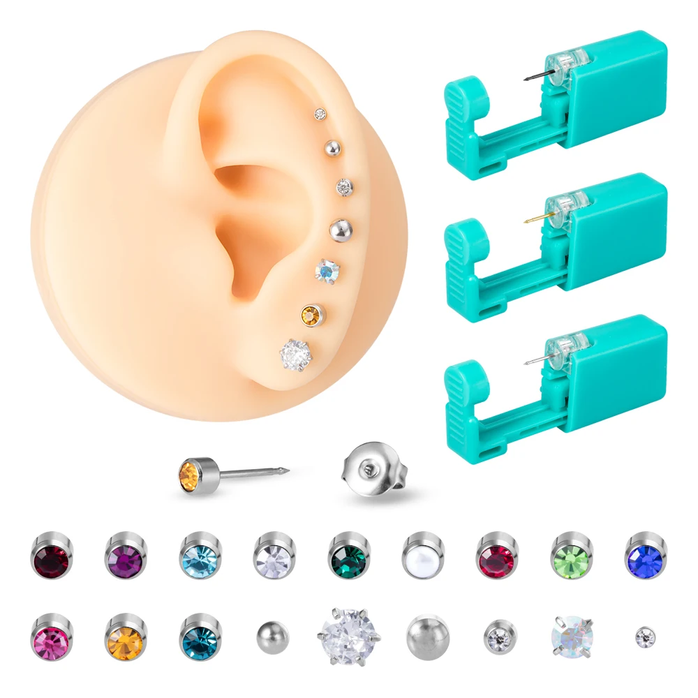 1PC Green No Pain Cartilage Tragus Helix Piercing Gun Women Disposable Sterile Ear Piercing Unit Piercer Tool Machine Kit Stud