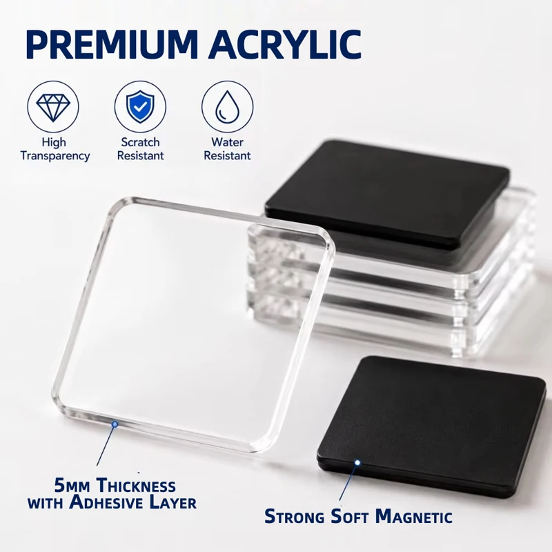 20 Set 5×5cm Square DIY Acrylic Magnet Kit Refrigerator Magnet Home Dec Duration Custom Photos Postcard Handmade Crafts