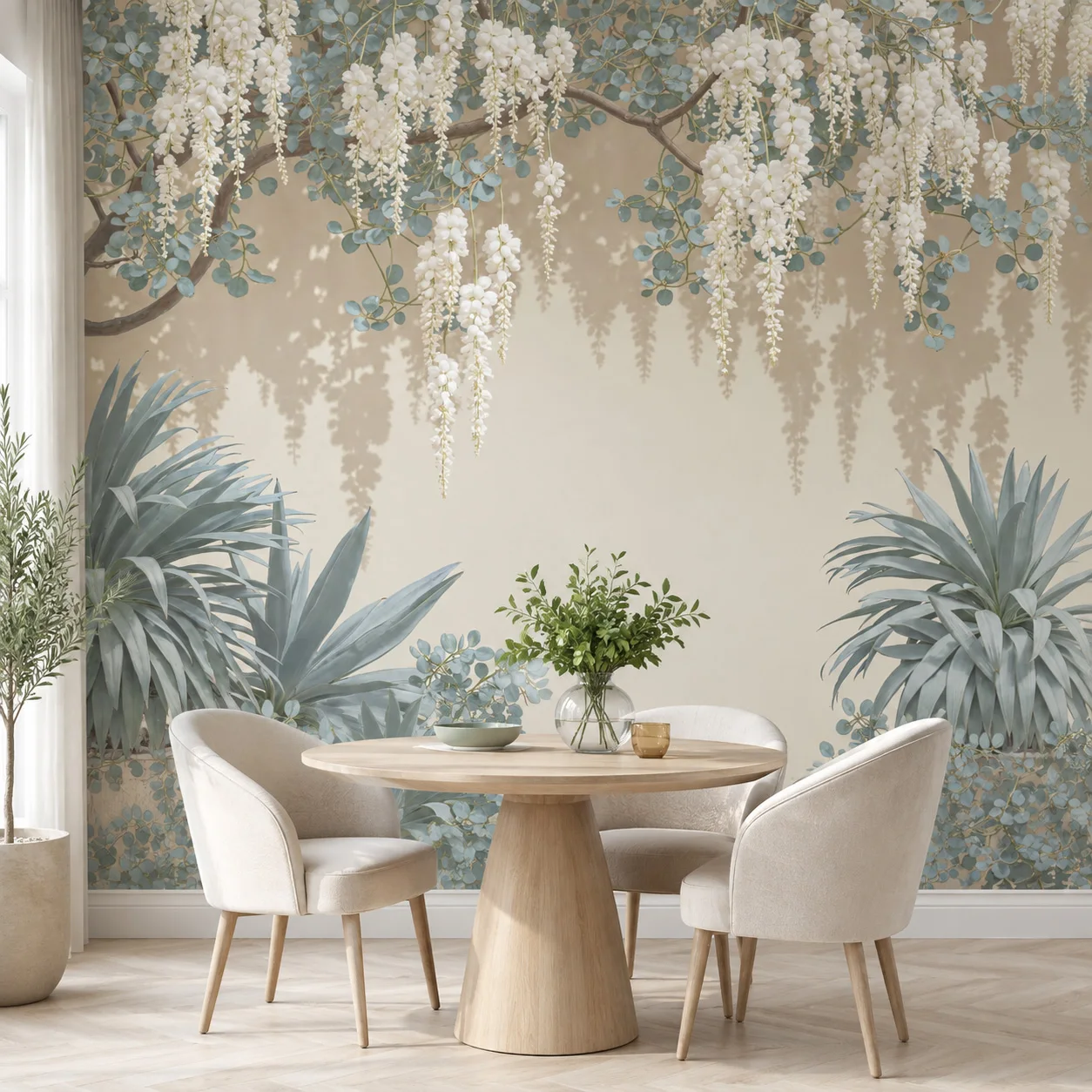 White Wisteria Floral Wall Mural Wallpaper Botanical Garden Living Room Bedroom Decor Non Self Adhesive Glue Required