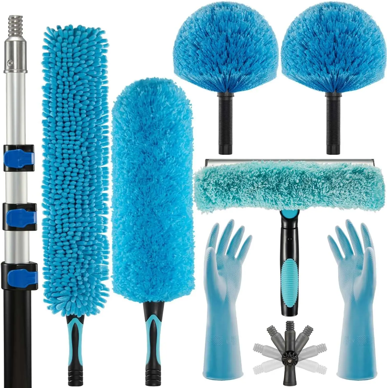 

Удлинитель для чистки потолочных вентиляторов 30 футов с щеткой для удаления паутины, скребком для окон и перчатками для уборки на высоте