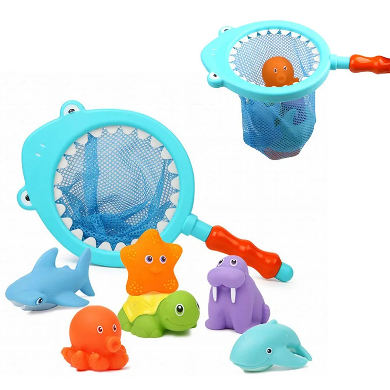 Baby Bath Toys Water Spraying Floating Animals Bathtub Toy Kids Game Pool Fish Net Swimming Playing for Bathroom Toddler Gifts