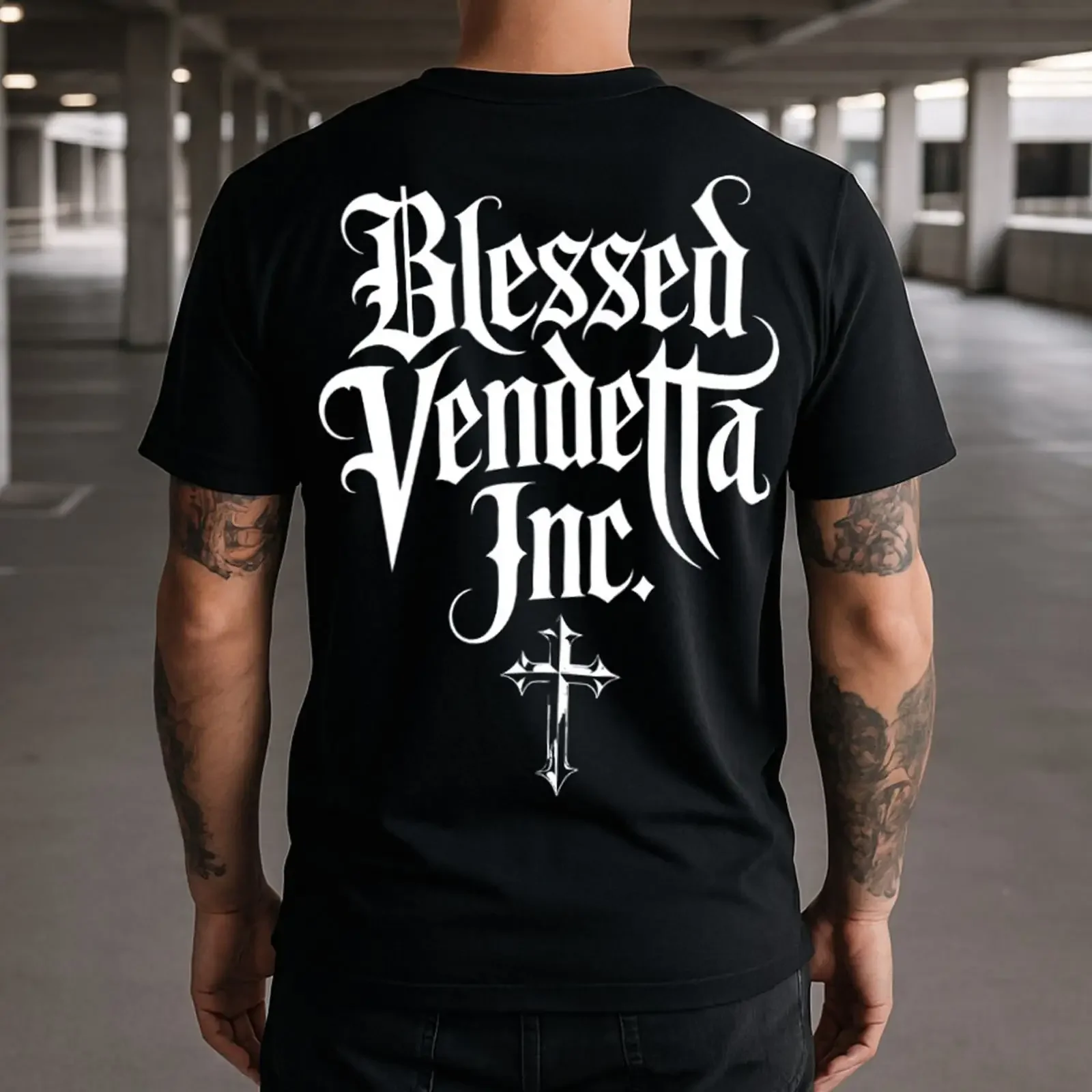 Vendetta Inc Herren T Shirt Blessed Edition schwarz S 5XL Urban kurzarm vintage Washed Stylish Comfortable homme streetwear