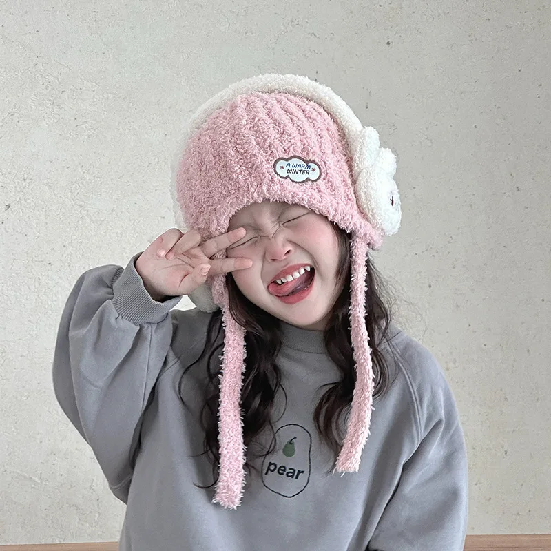 

Korean-style Children's Winter New Knit Ear-protecting Hat, Cute and Sweet Jacquard Design, Keeps Babies Warm and Windproof