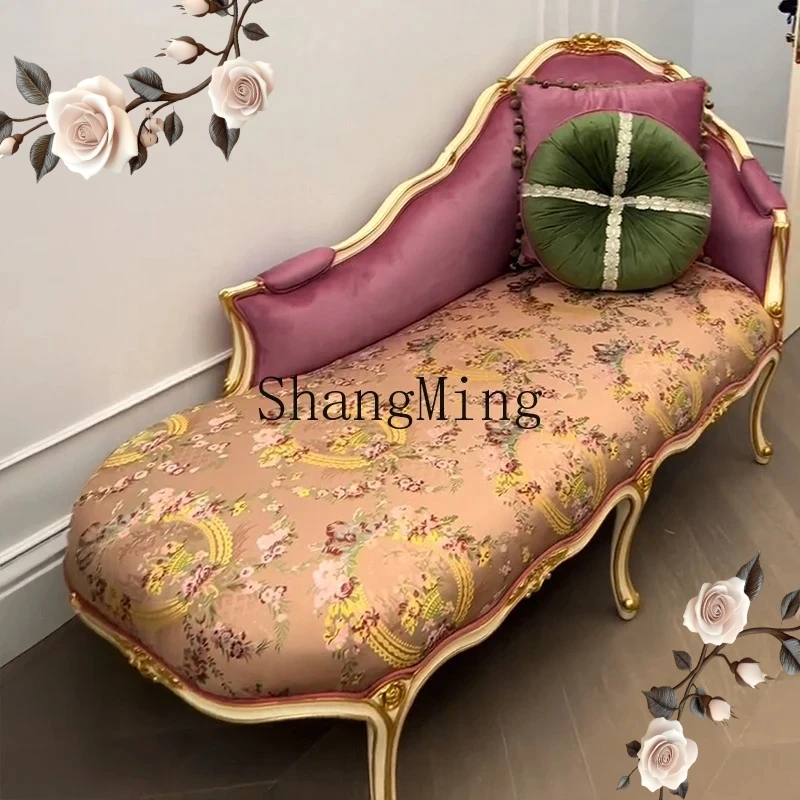 

FG all solid wood hand-carved classic embroidered fabric princess chair beauty couch single lazy chair