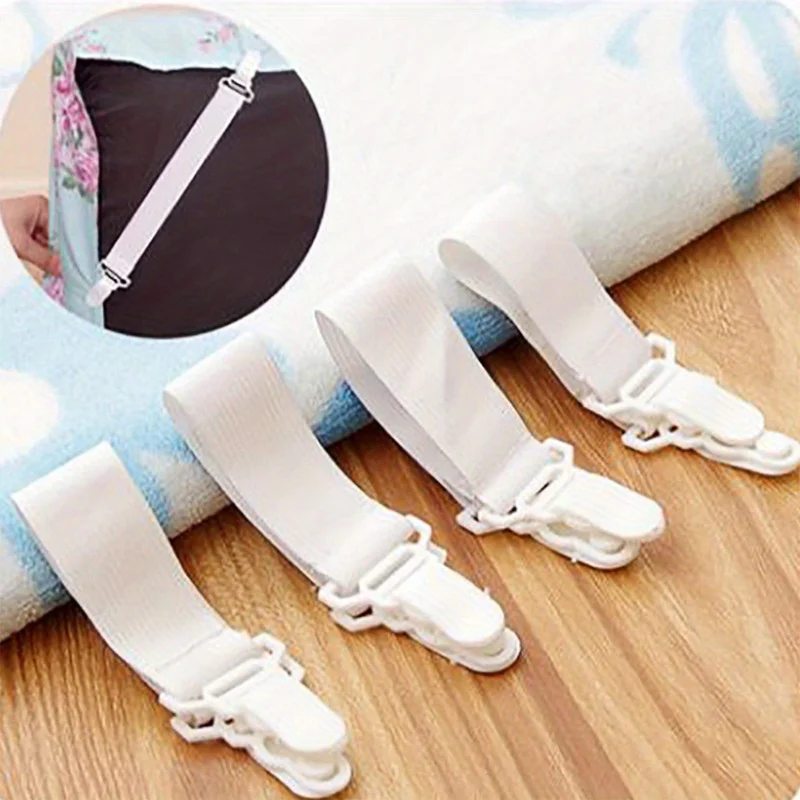 4pcs Adjustable Bed Sheet Fasteners Straps Elastic Mattress Cover Corner Holder Clip Grippers Suspender Cord Hook Loop Clasps