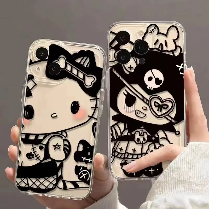 Hello Kitty neue Handyhülle im dunklen Stil, geeignet für iPhone 15 14 13 12 Pro Max Kuromi Schwarz Transparent All Inclusive Soft Shell