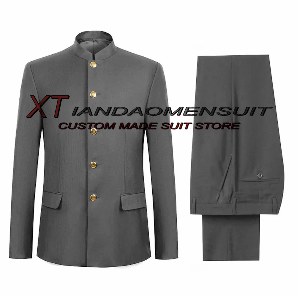 Traje de 2 piezas para hombre, traje de esmoquin para novio, chaqueta con cuello levantado, pantalones, Blazer Formal, conjunto de chaqueta