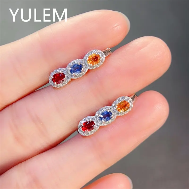 Classic Design Simple 3x4mm Natural Coloful Sapphire Pink Earring Studs with Silver 925 for Women Daily Wear