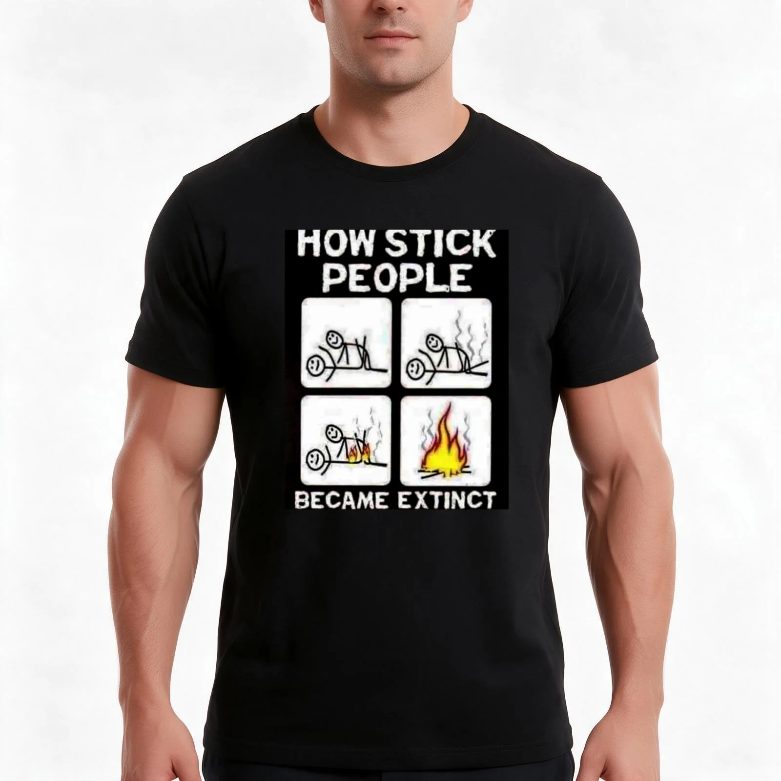 The Tragic End Of The Stick People ! T-Shirt, Summer Casual Cotton Tee, Oversized Streetwear Tops, Vintage Graphic Print