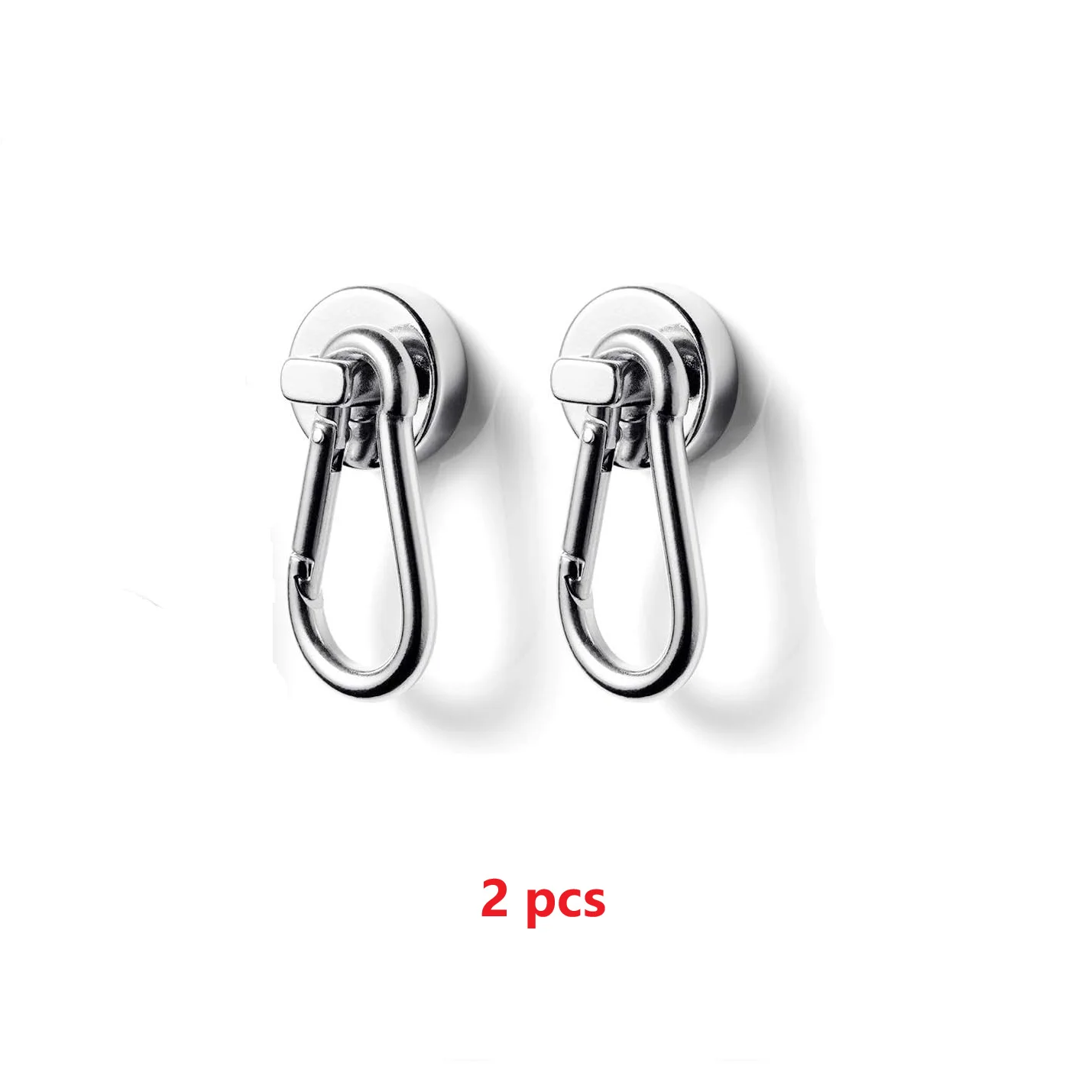 2Pcs 360° Rotatable Magnetic Carabiner Hooks Heavy‑Duty Quick‑Clip Silver Metal Hooks for Kitchen Garage BBQ Cruise Outdoor Hang