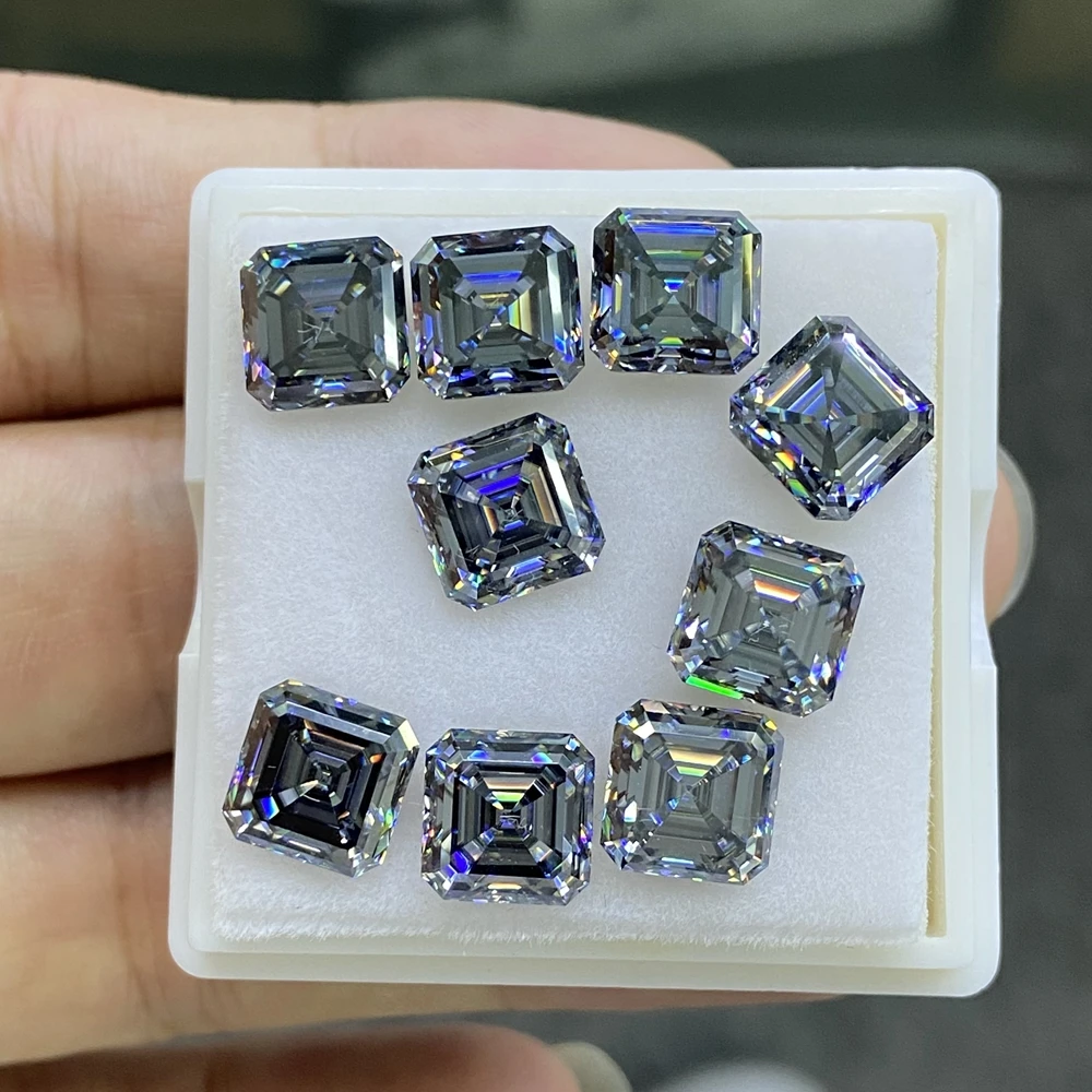 

VVS1 Gray Asscher Cut Moissanite Diamond 5.5*5.5mm To 11*11mm 0.8cts~7cts Grey Synthetic Stone