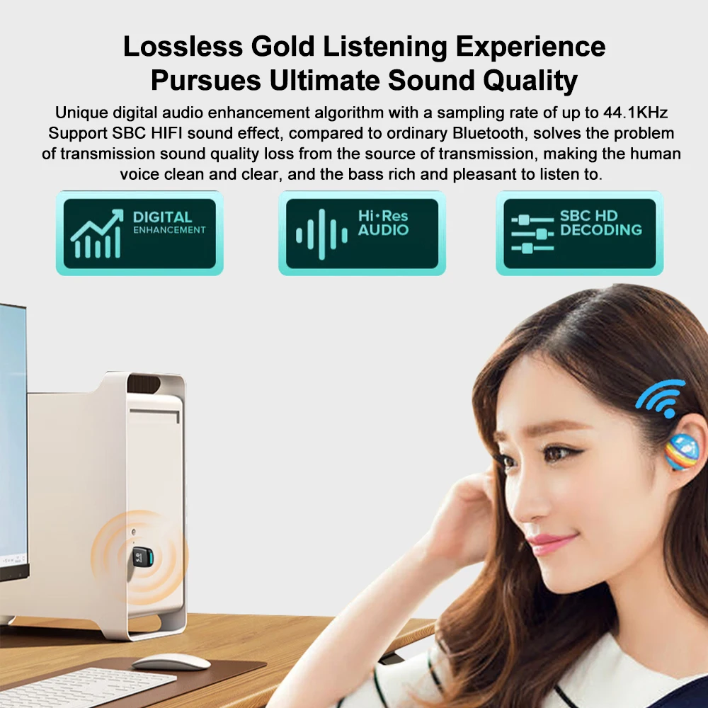 Adaptador USB con Bluetooth 5,4, receptor y transmisor, Dongle inalámbrico de Audio para PC, portátil, teclado y ratón