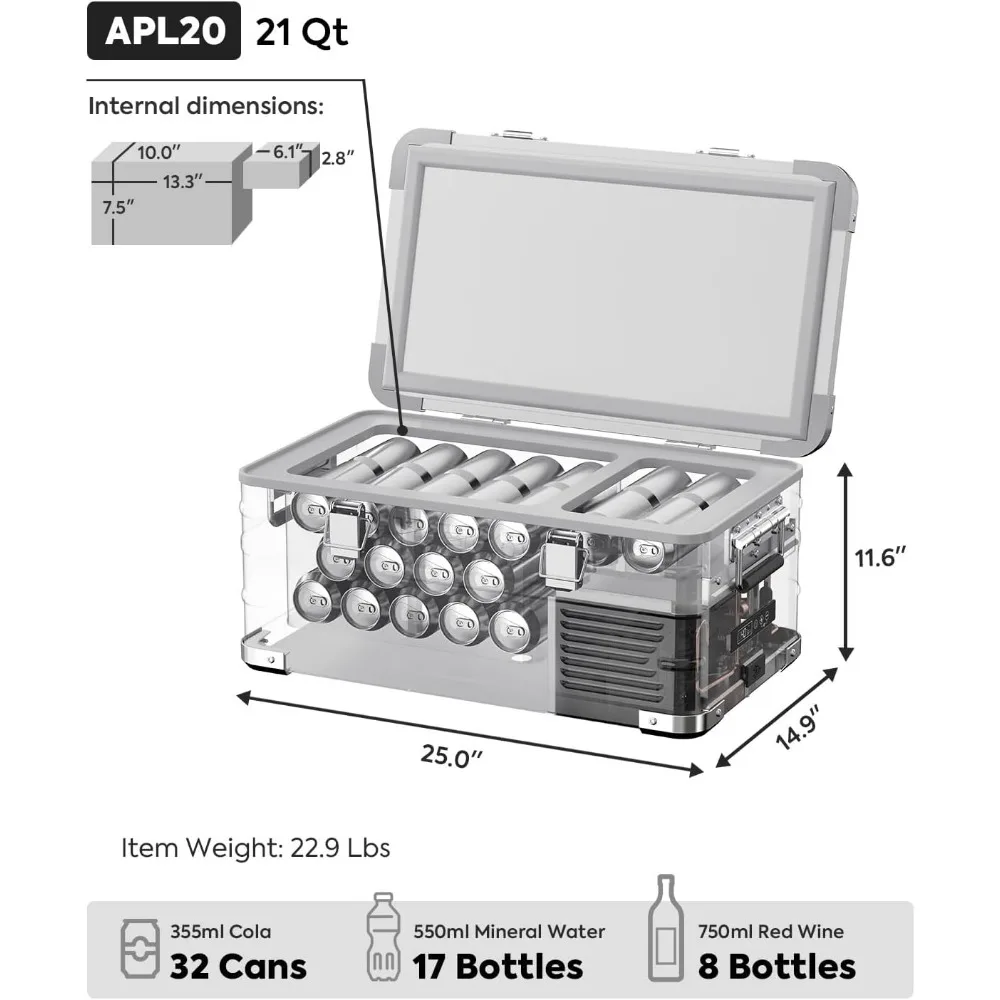 12 Volt Portable Refrigerator with Aluminum Freezer, Electric Cooler, Nano Compressor, Car Fridge for Travel and Camping