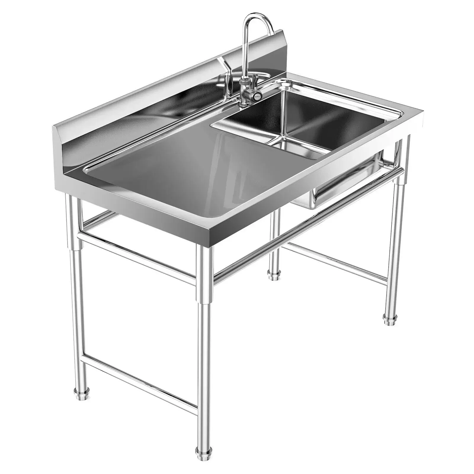 

BYMAOCAR 304 Раковина для подготовки и использования из нержавеющей стали с верстаком, кухонная мойка с одной чашей для ресторана, кухни, 47 x 24 x 35 дюймов