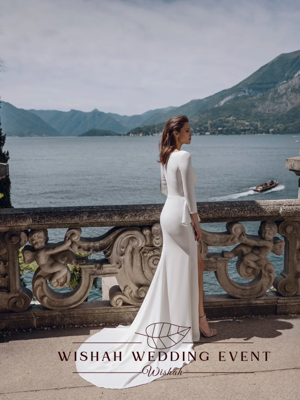 Wishah Customized Weeding Dress Deep V-neck Long-sleeve Applique Pleated Irregular Hem Mermaid Long Bridal Gown Vestido De Novia