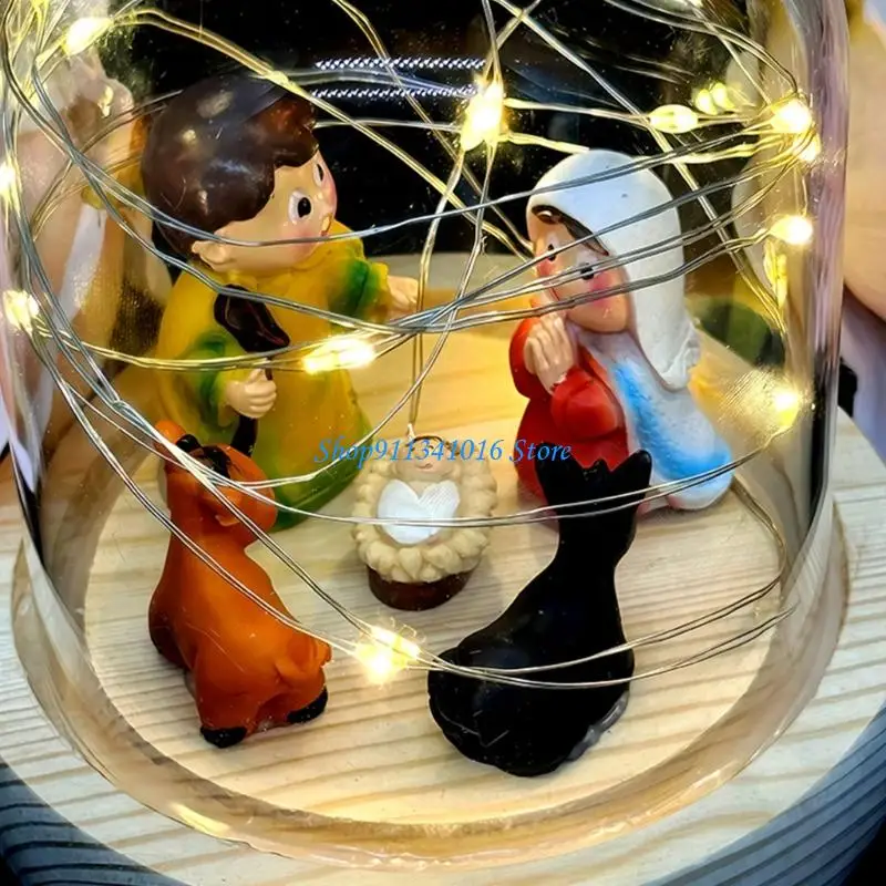  LED Light Up Resin Nativity Scene Tabletop Ornament Religious Christian Gift
