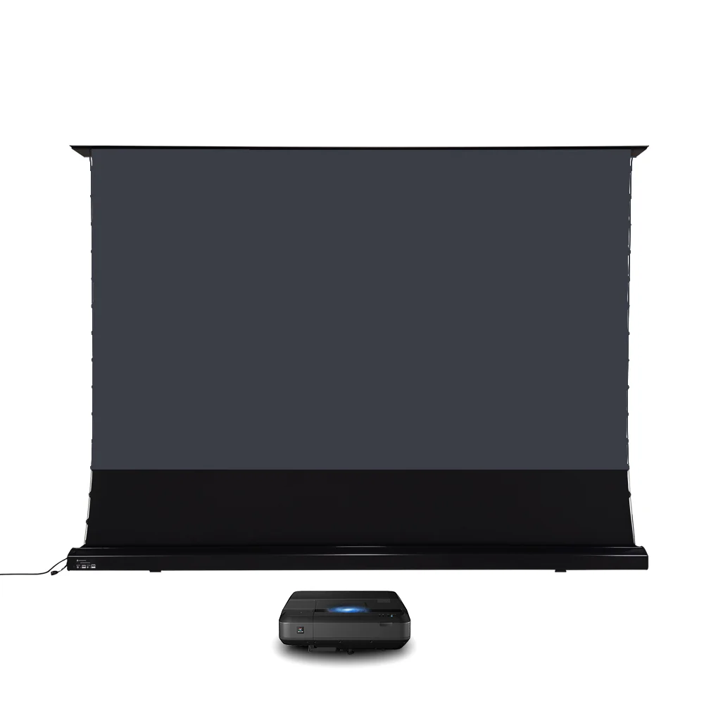 R 120 Inch ALR Pet Crystal Electric Tension Floor Rising Screen For Ambient Light Rejecting Ust Laser 4k Projection Screen