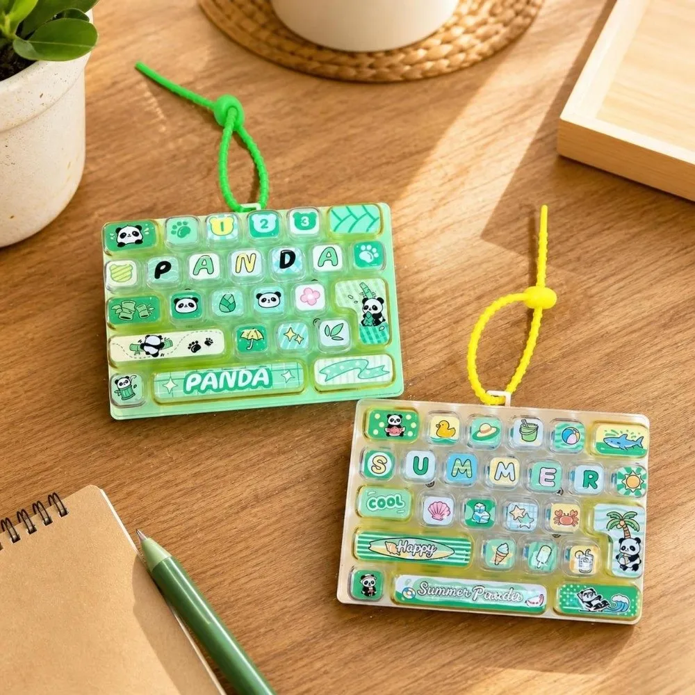 Panda 26 Keys Keyboard Keychain Pressable Keys Cartoon Fingertip Button Keyring Portable Creative Stress Relief Fidget