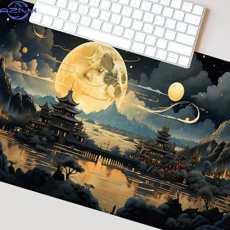 Japanese Cherry Blossom Mountain Large Desk Mat, Scenic Art Gaming Mouse Pad Non-Slip Keyboard Mat