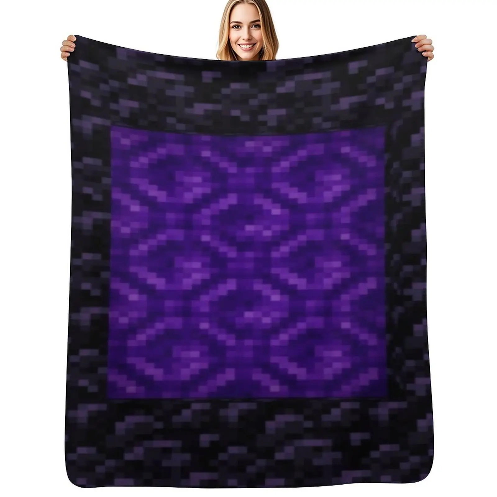 Nether Portal Pixel Blanket Throw Blanket Luxurious Soft Fuzzy Blanket for Sofa Bed
