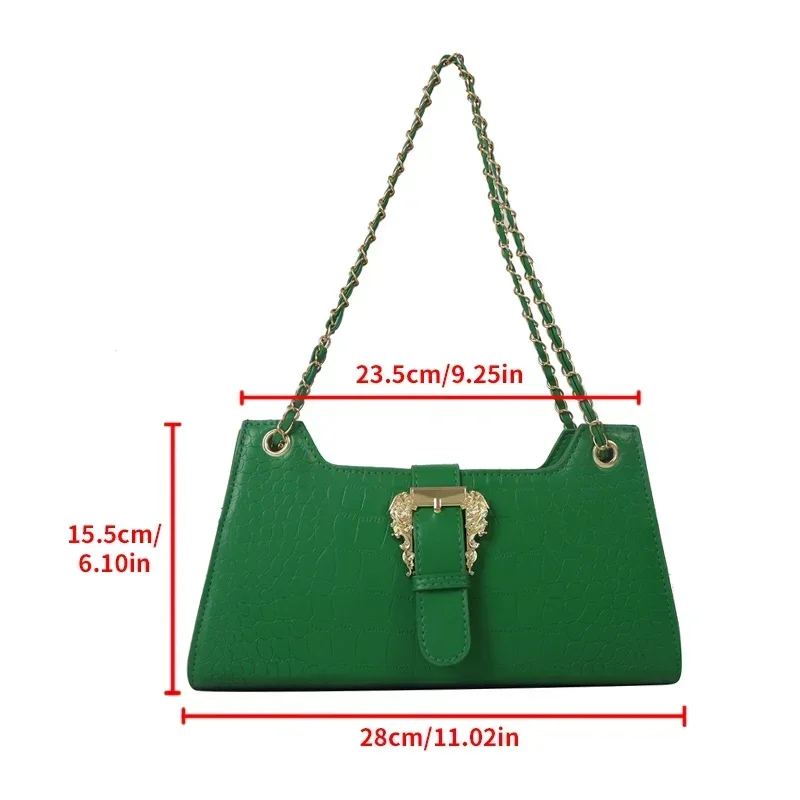 2024 Luxury Women\'s Chic Underarm Bags New Fashion Crocodile Pattern Chain Shoulder Bags Handbags Clutch Blue Green Armpit Bags