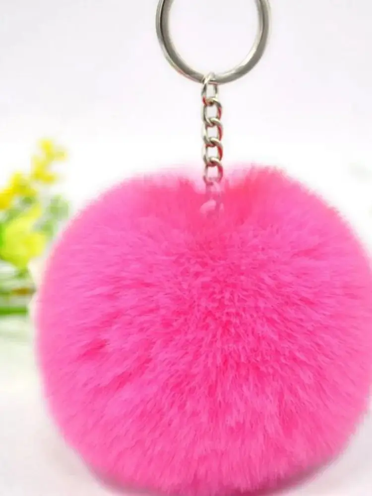 Porte-clés boule de fourrure de lapin moelleux pour femme, couleurs bonbon mignonnes, porte-clés pompon Él, anneau de sac de voiture, 8cm