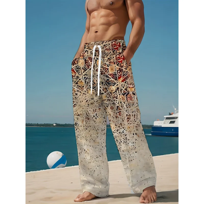 

2025 Best-Selling Men'S Retro Casual Straight-Leg Pants 3D Geometric Print Daily Holiday Lightweight Outdoor Pants Summer