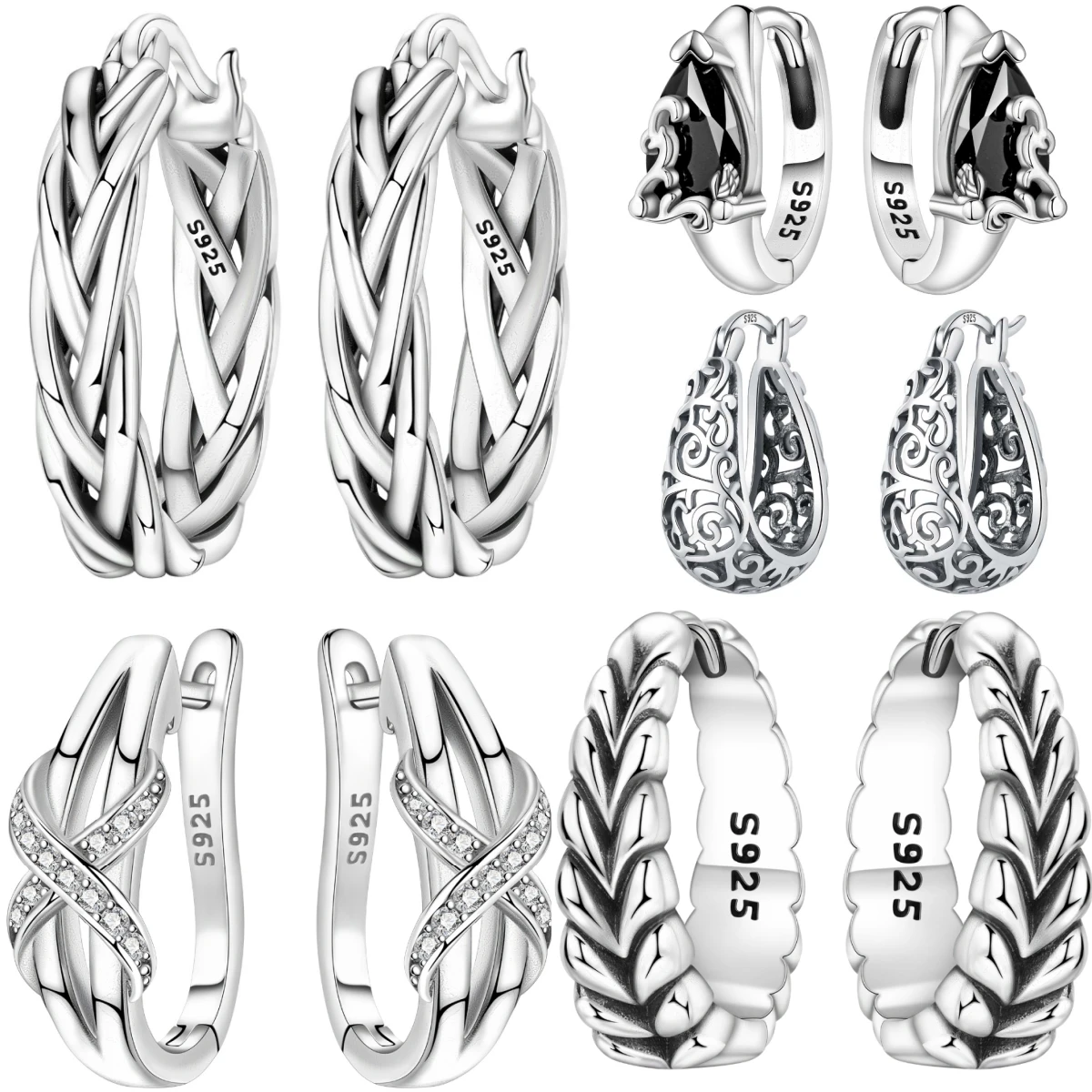 Orstarry Original 925 Sterling Silver Basic Minimalist Woven Earrings Women Ear Studs Hoop Earring Anniversary Jewelry Gifts
