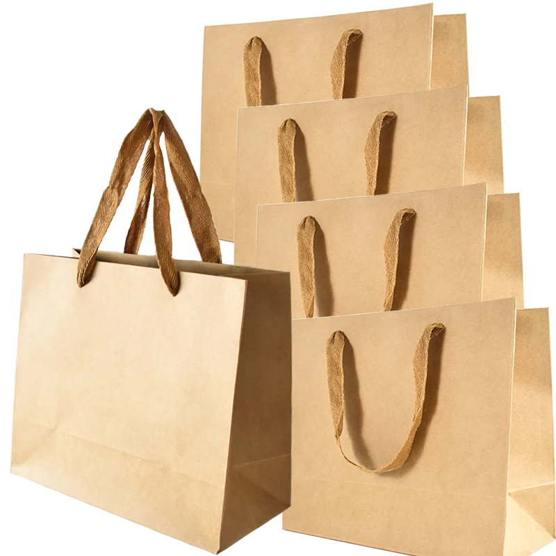 5/10/20Pcs Brown Kraft Paper Tote Bag Wedding Favors Gift Packaging Handbag For Birthday Christmas Party Supplies Shopping Pouch