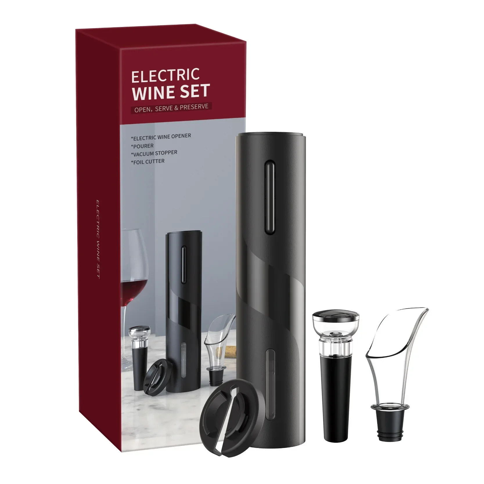 

Electric bottle opener kit, red wine stopper+decanter+tin foil knife, bar wine enthusiast red wine bottle opener jar opener