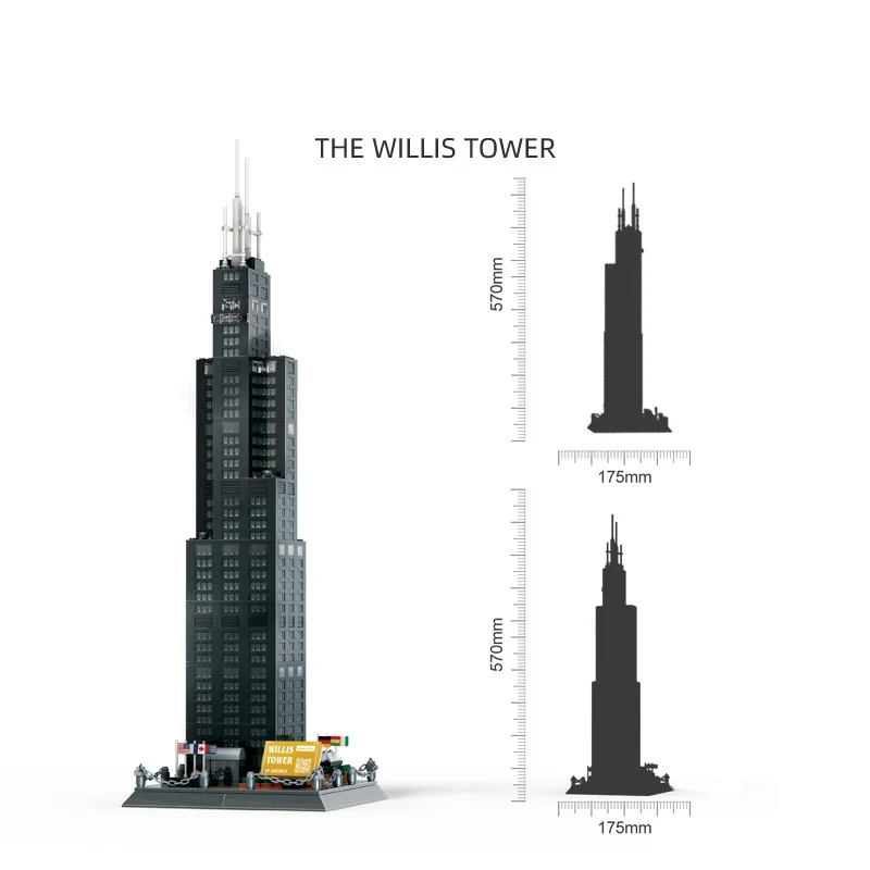 Architecture commerciale célèbre du monde, États-Unis Chicago Willis Tower importer nights, modèle de briques, jouets pour cadeau