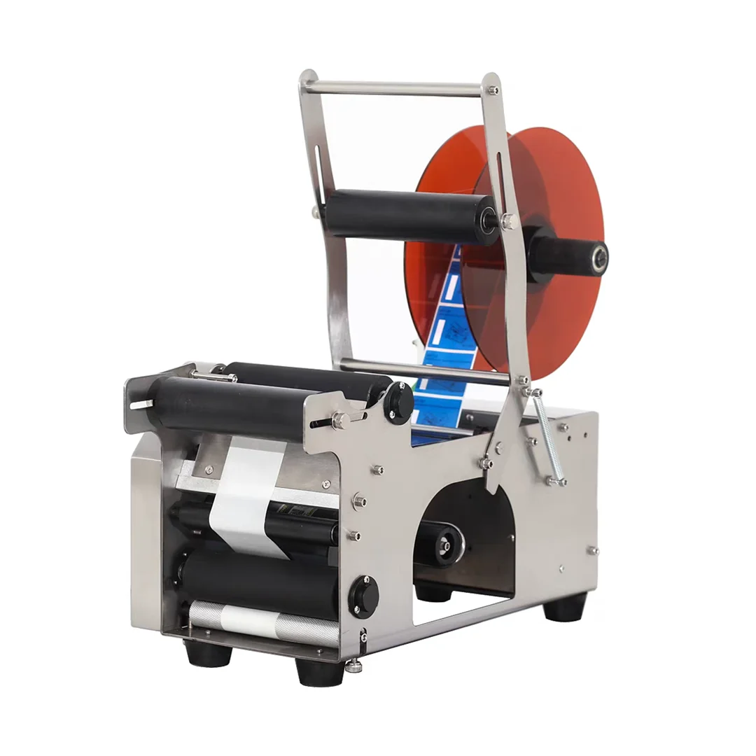 Semi Automatic Stainless Steel Round Bottle Labeling Machine, Adhesive Sticker Labeling Machine, Electric Bottle Labeller