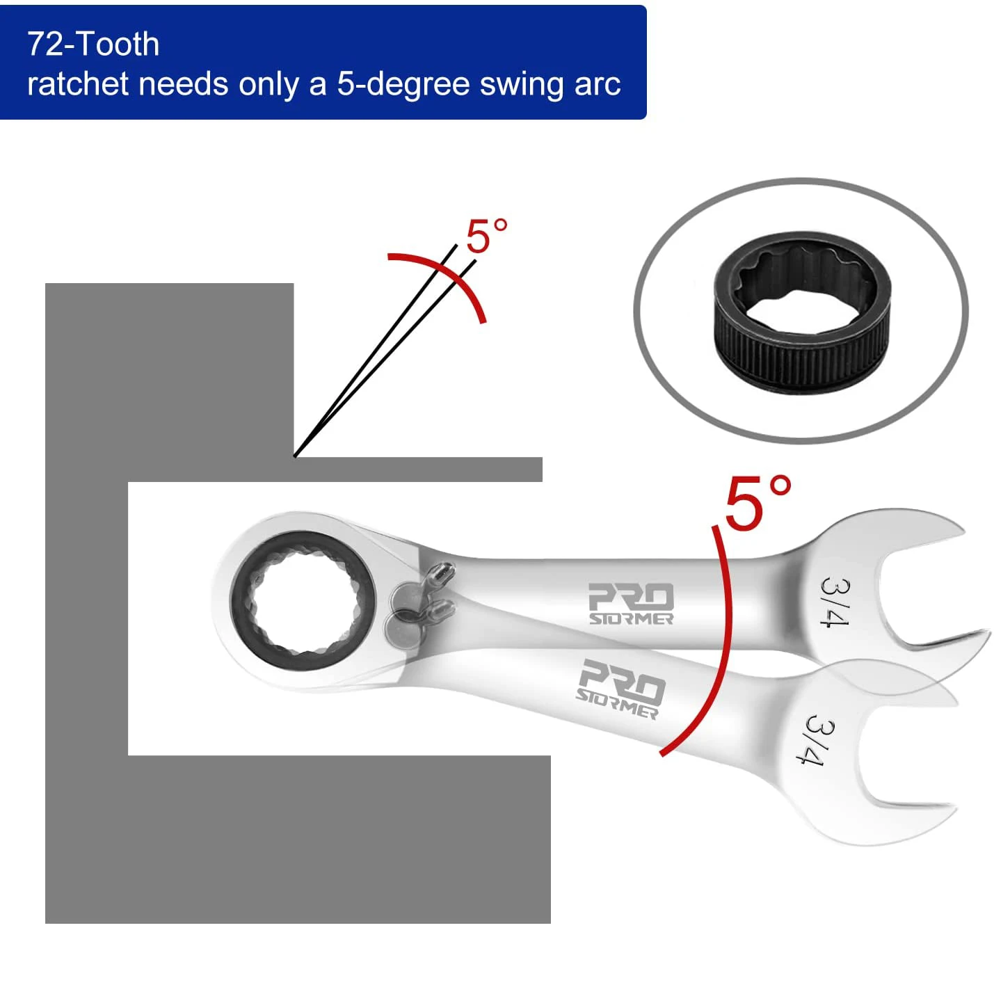 Stubby Reversible Ratcheting ชุดประแจมือ10ชิ้น5/16 "To 3/4" S.A.E 72-กล่องใส่ฟันปลอม End และเปิดประแจ PROSTORMER