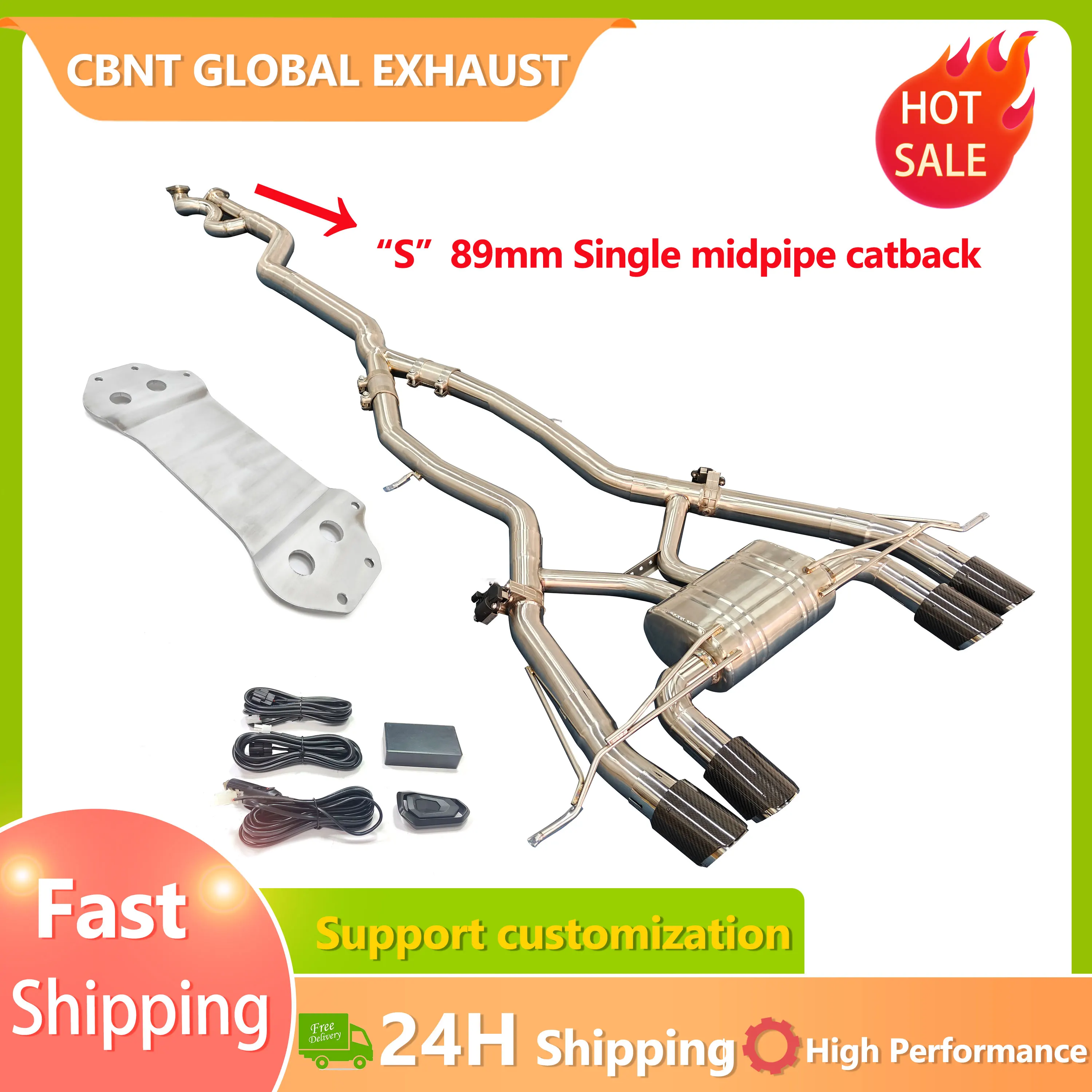 CBNT Fast Shipping Valved Catback Muffler for BMW S58 M3 G80 M4 G82 3.0T Single Midpipe Valvetronic Exhaust Pipe with Brace