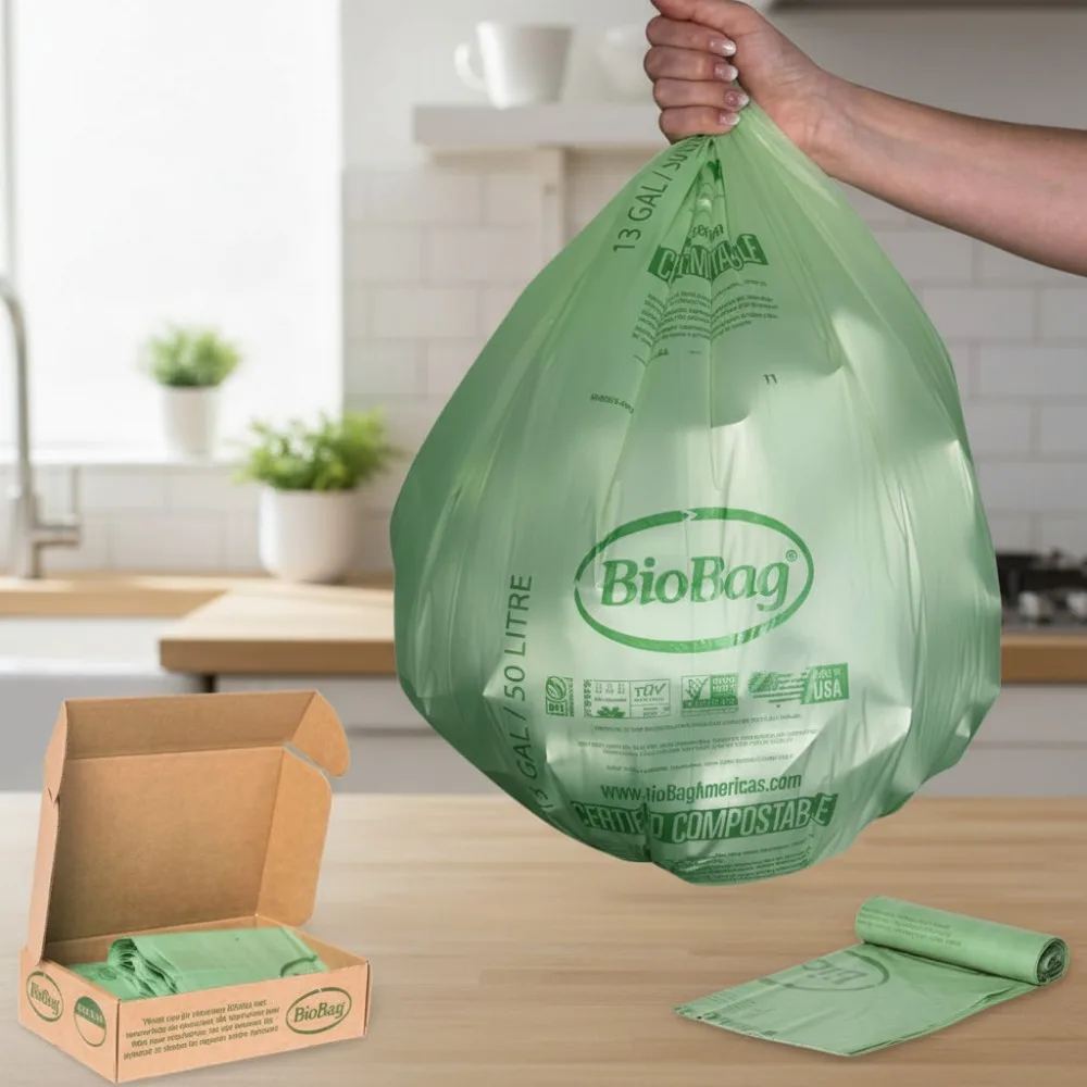 

13 Gallon Compostable Kitchen Trash Bags, 48 Count, BPI Certified, Meets ASTM D6400 Standards, Made in USA