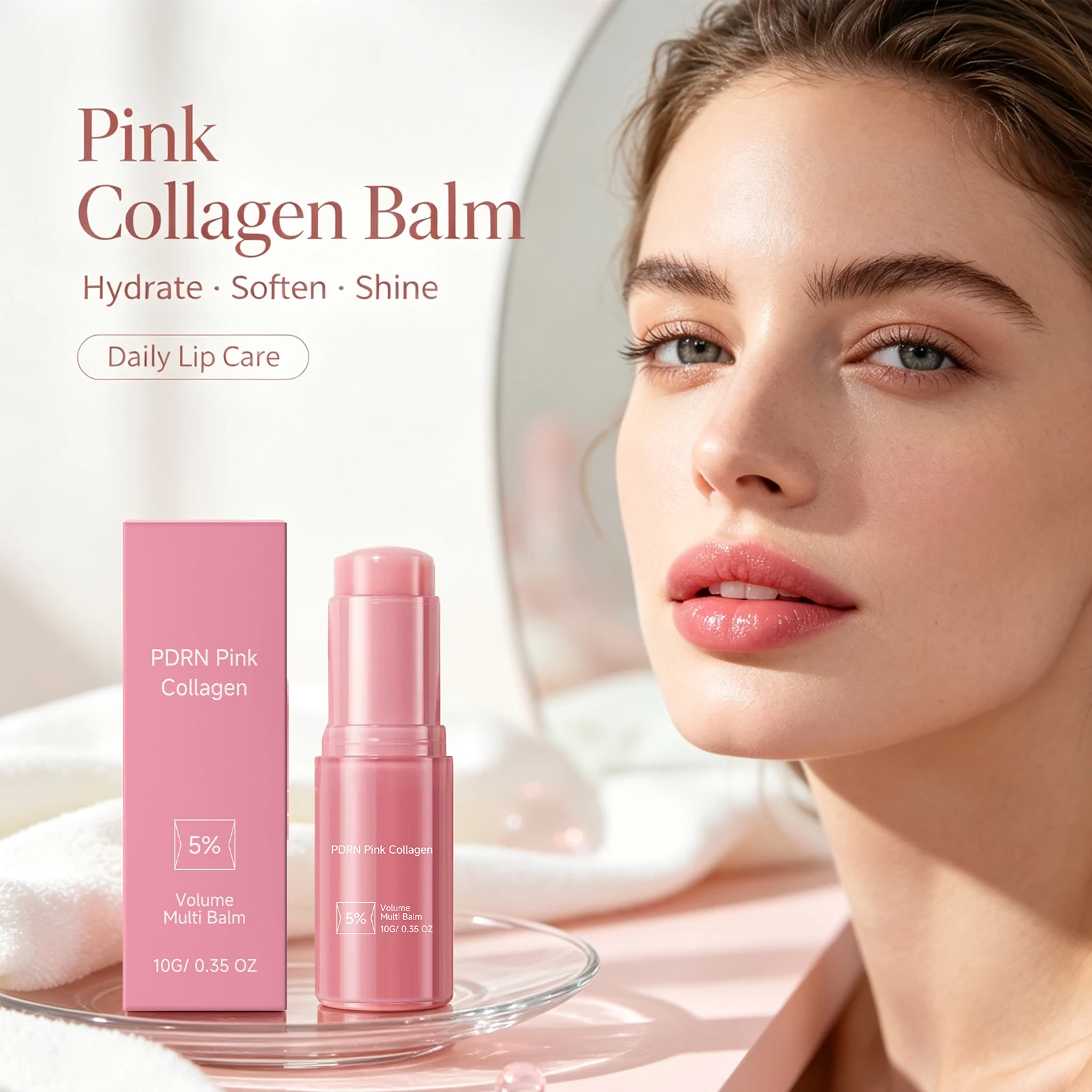 Pink Collagen Lip Balm Plumping Lip Increase Elasticity Soothe Dry Chapped Lip Hydrating Reduce Lip Lines Brighten Dull Lip Tone