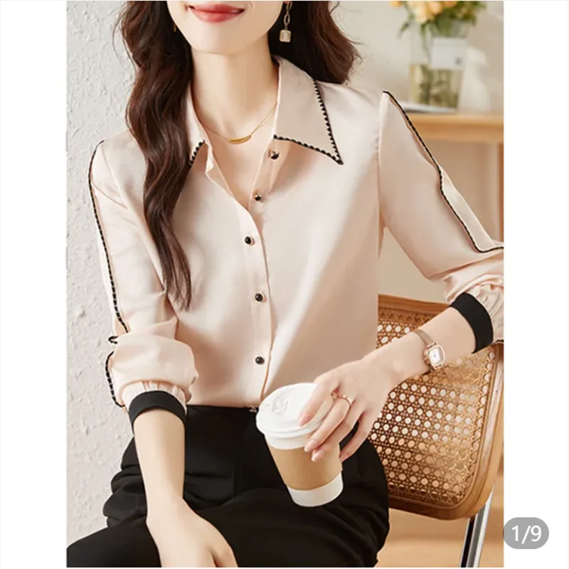 Fat Sister Satin Women's Spring And Autumn Long-Sleeved Shirt Small Thick And Textured Joker Elegant Intellectual Woman